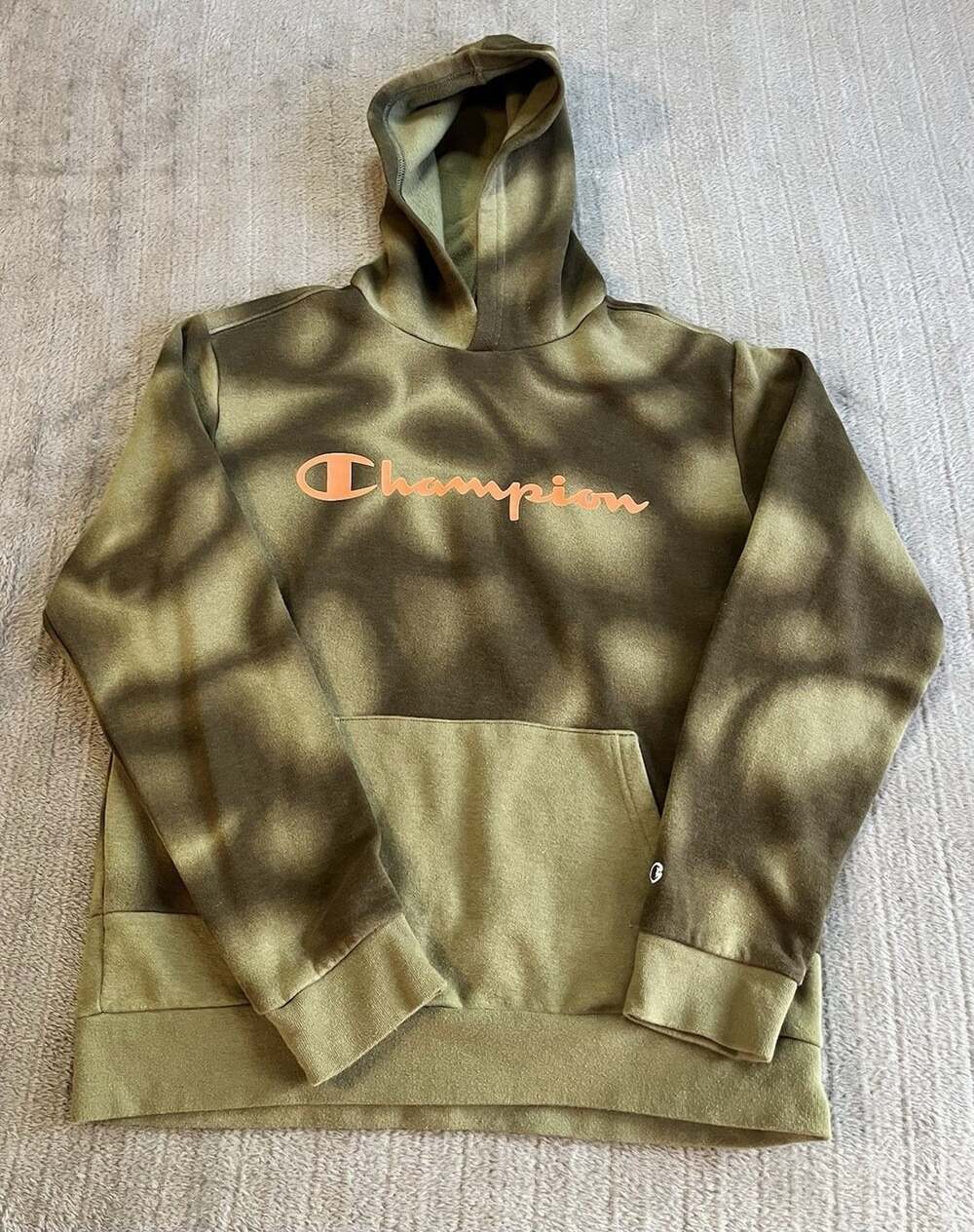 Yth Champion Hoodie Size L (14/16) Green Tie Dye Pullover Sweatshirt Fall Winter